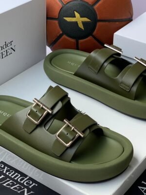 Alexander McQueen Double Buckle Slip-On Slides | Green