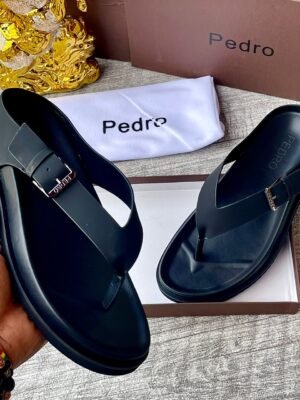 Pedro Men’s Black Leather Slides – Premium Comfort