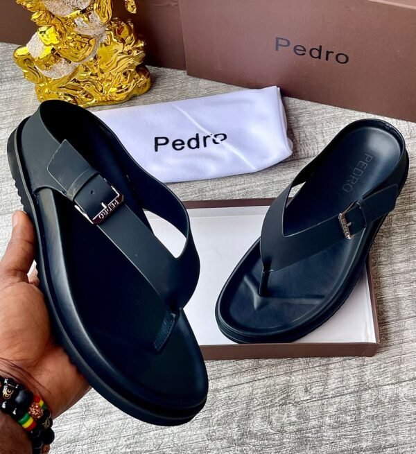 Pedro Men’s Black Leather Slides – Premium Comfort