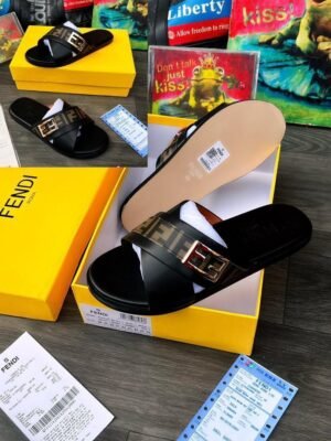Black Fendi Cross-Strap Buckle Slides