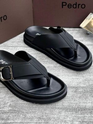 Pedro Buckle Thong Black– Refined Minimalist Footwear