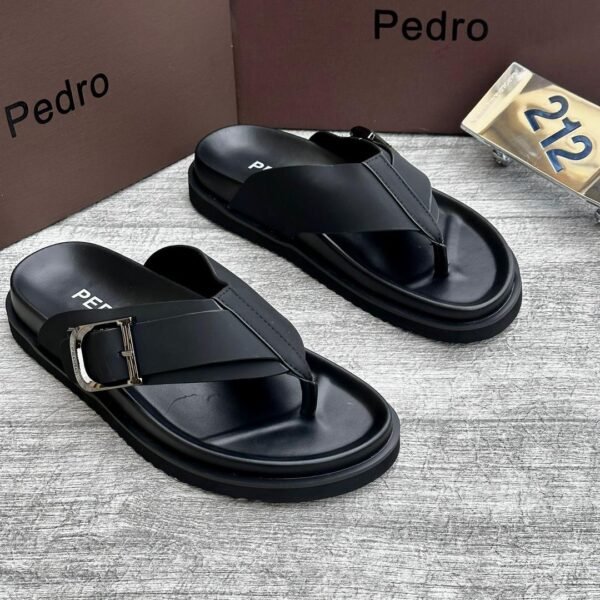 Pedro Buckle Thong Black– Refined Minimalist Footwear