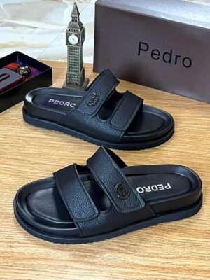 Pedro Black Leather Sport Sandals for Men