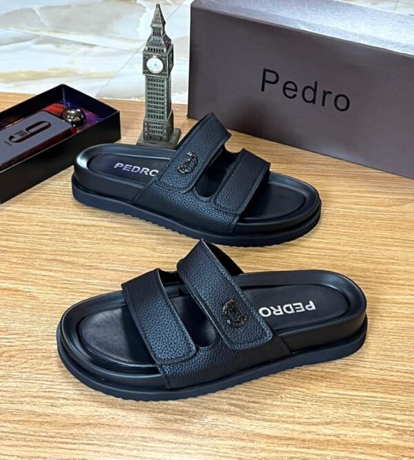 Pedro Black Leather Sport Sandals for Men