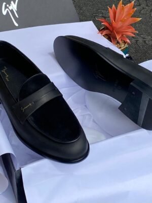 Givenchy Black Calf Leather and Suede Loafers with Logo Plaque