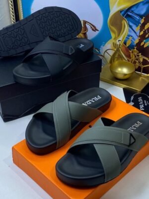 Prada Leather Crisscross Slides