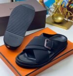 Pedro Black Leather Cross-Strap Buckle Sandals