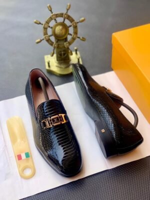 Premium Black Leather Loafers with Gold Buckle | Tconcorde