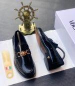 Premium Black Leather Loafers with Gold Buckle | Tconcorde