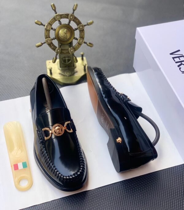 Premium Black Leather Loafers with Gold Buckle | Tconcorde