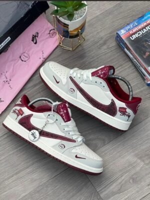 Nike Air Jordan Stussy x Travis Scott White Red Sneakers | Tconcorde
