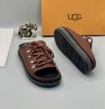 Black Leather UGG Sandals with Zigzag Stitch and Metal Buckles | Tconcorde
