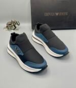 Emporio Armani Black and Blue Sneakers for Men | Tconcorde