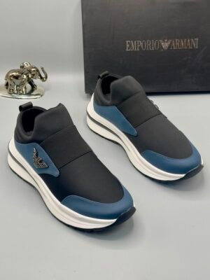 Emporio Armani Black and Blue Sneakers for Men | Tconcorde