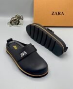 Black Leather Clogs with Yellow Accent | Tconcorde