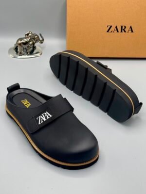 Black Leather Clogs with Yellow Accent | Tconcorde