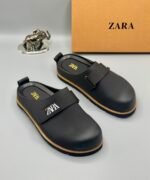 Black Leather Clogs with Yellow Accent | Tconcorde