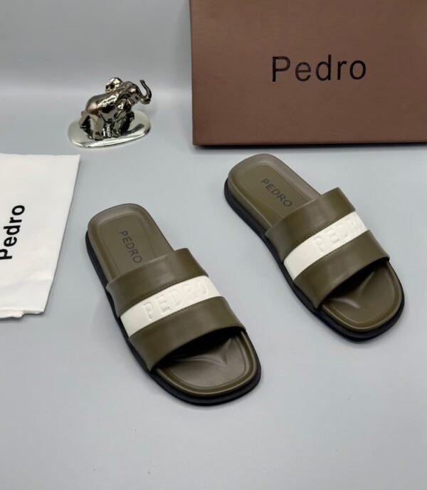Pedro Brown Navy Blue White Strap Slides | Tconcorde