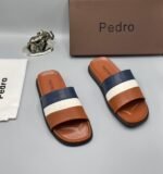 Pedro Brown Navy Blue White Strap Slides | Tconcorde