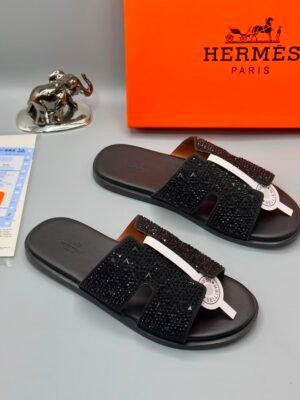 Luxury Black Rhinestone Slide Sandals | Tconcorde