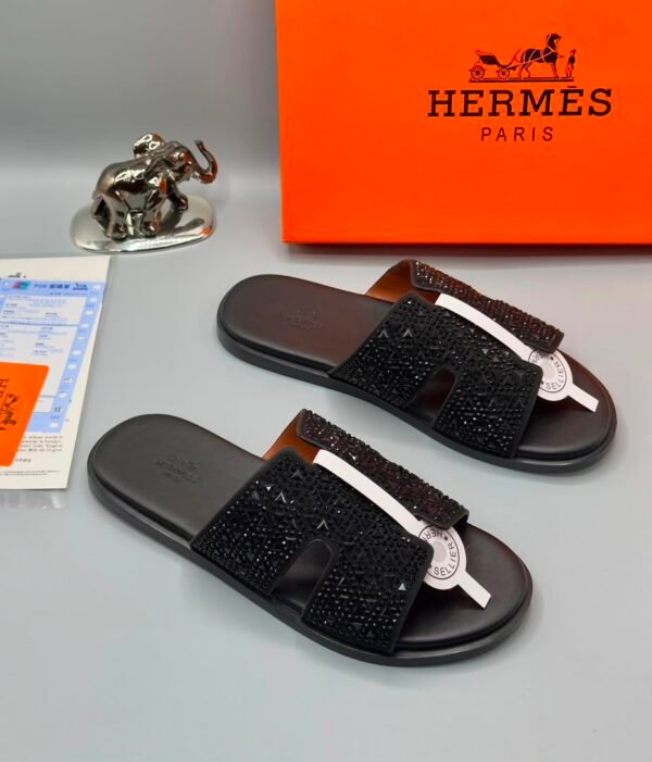 Luxury Black Rhinestone Slide Sandals | Tconcorde