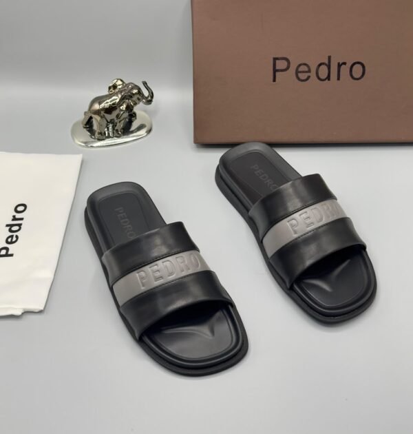 Pedro Brown Navy Blue White Strap Slides | Tconcorde