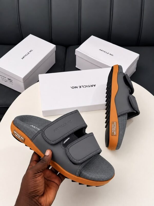 Premium Grey and Orange Slide Sandals with Velcro Straps | Tconcorde