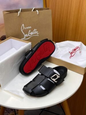 Christian Louboutin Black Leather Sandals with Red Sole - Limited Edition