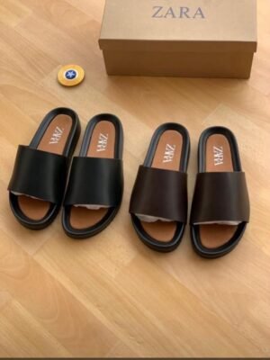 Black Leather Slide Sandals - Comfortable and Stylish Footwear